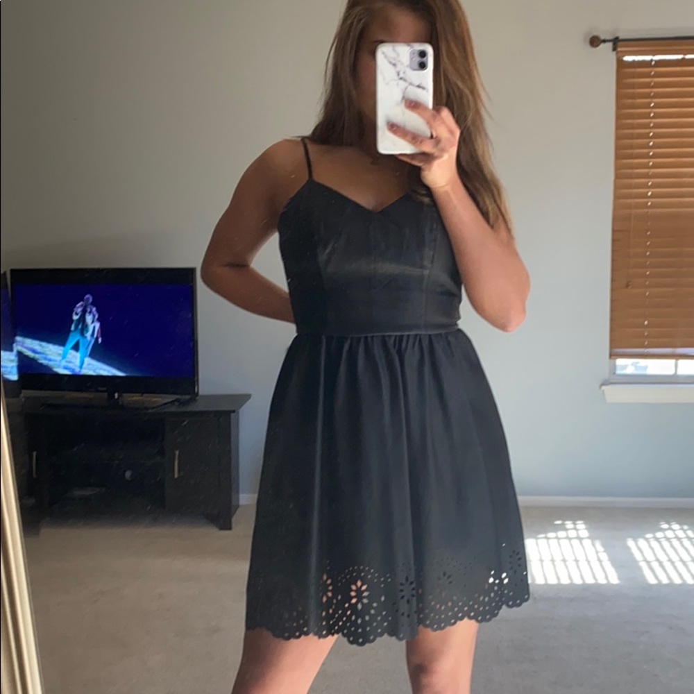 Black leather mini dress